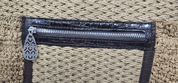 Brighton Women's Woven Jute/Leather Hobo Bag Braided Leather Handle Zip Closure - Picture 12 of 15